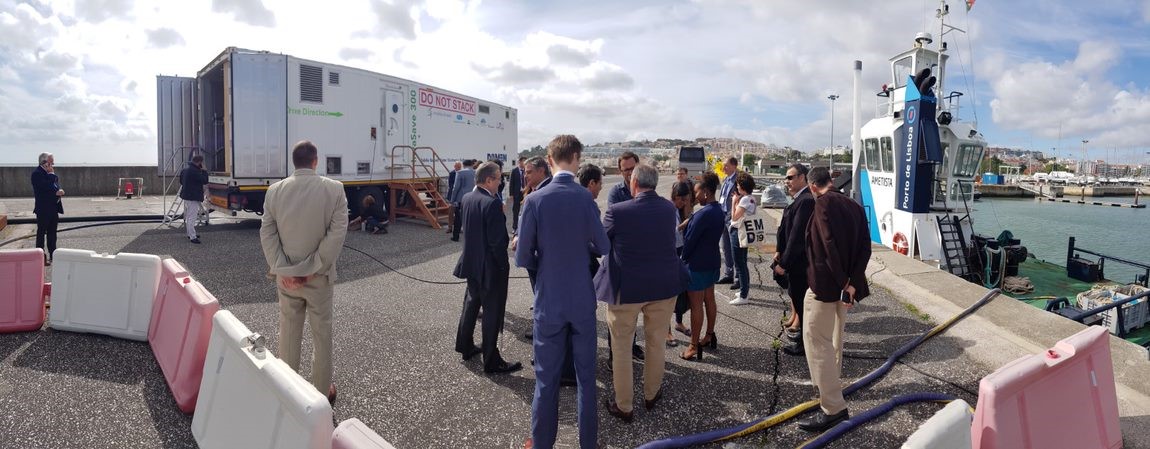 Visitors attend a demonstration of the InvaSave system in the Port of Lisbon